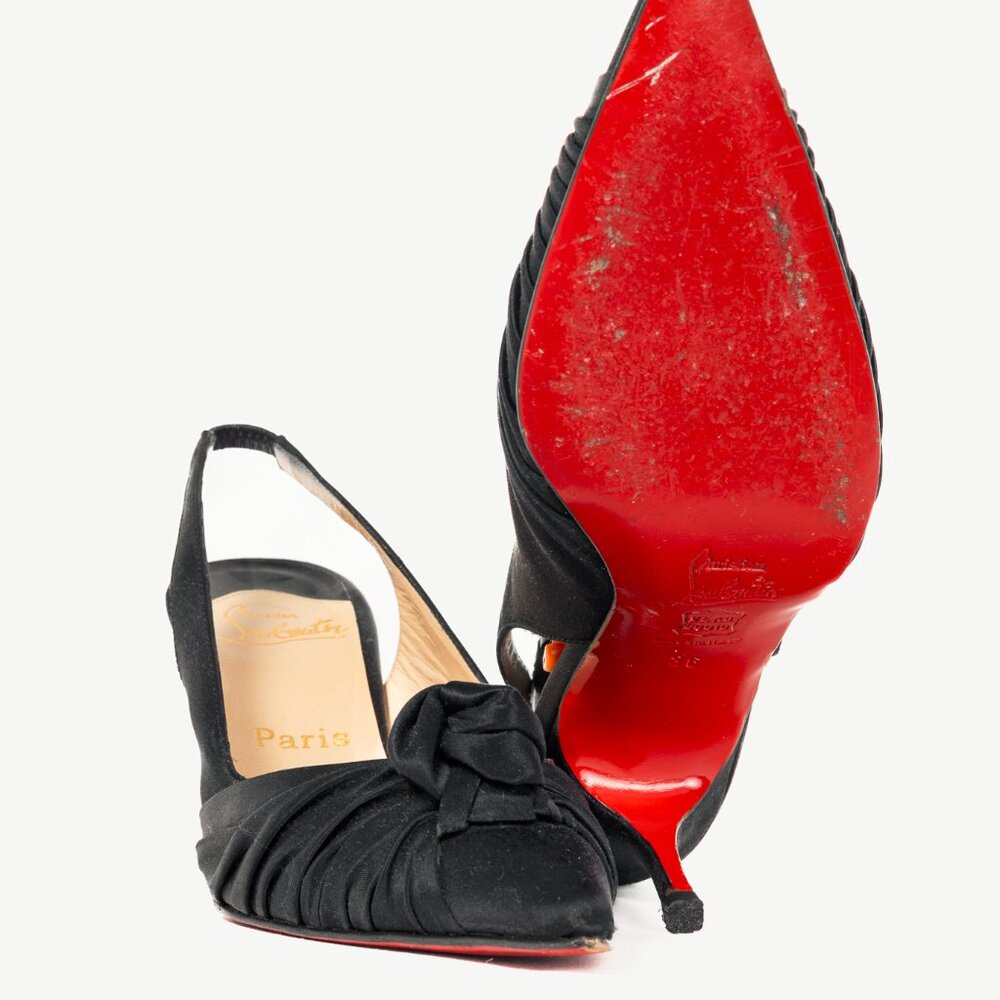 Christian Louboutin Francaise Sling Black Satin Knotted Heels - Picture 4 of 9